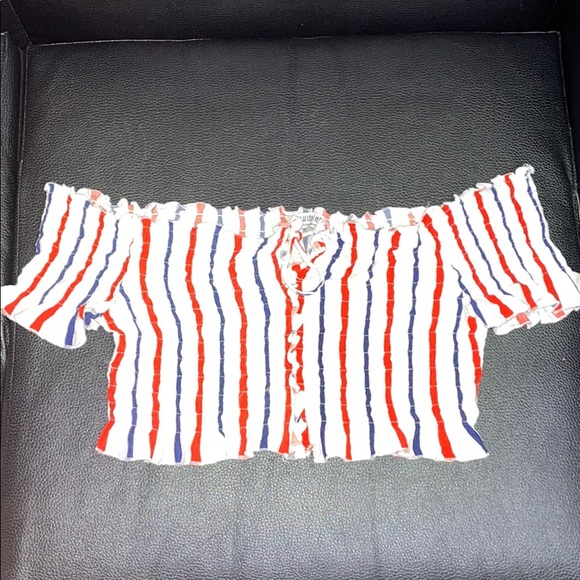Fashion Nova Off the Shoulder Red White Blue Top - Picture 7 of 9